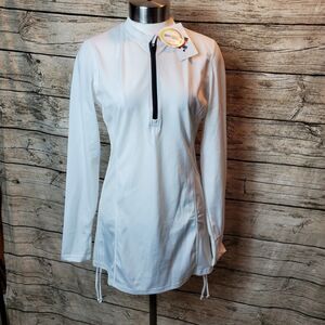 HISKYWIN White Half Zip Ruched Side Pullover Rash Guard Small